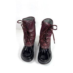 Jambu JBU Black Burgundy Tie Zip Winter Wedge Duck Boots Womens Size 8